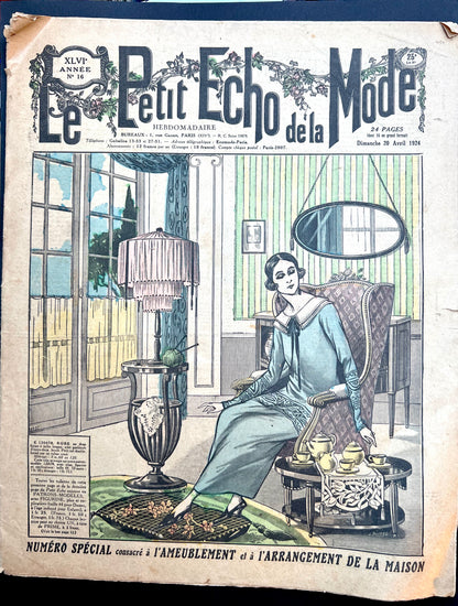 Knitting and Tea... 1924 French Fashion Paper Le Petit Echo de la Mode