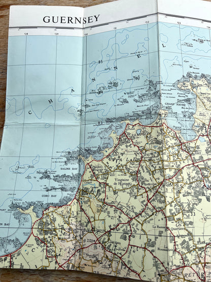 1958 Cloth Backed 3" to 1 mile Ordnance Survey Map of Guernsey Revisions to 1955/6