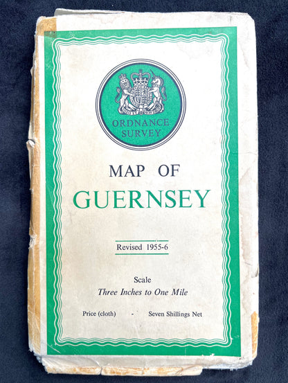 1958 Cloth Backed 3" to 1 mile Ordnance Survey Map of Guernsey Revisions to 1955/6