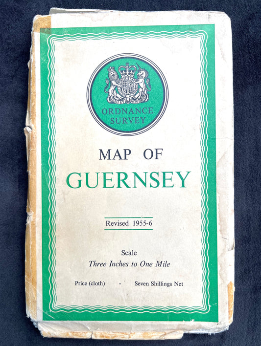 1958 Cloth Backed 3" to 1 mile Ordnance Survey Map of Guernsey Revisions to 1955/6