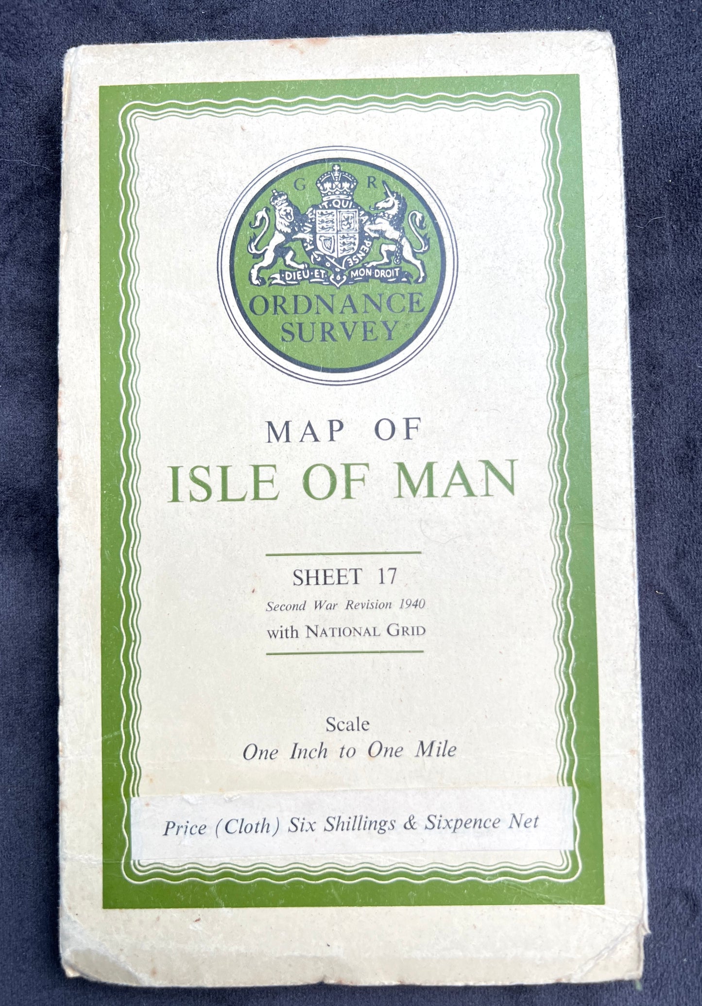 1940 Cloth Backed 1" to 1 mile Ordnance Survey Map of Isle of Man Revisions to 1955/6