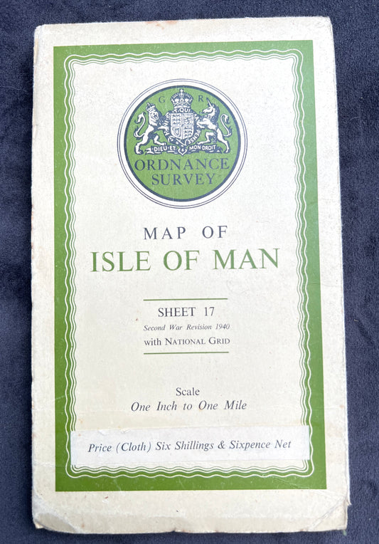 1940 Cloth Backed 1" to 1 mile Ordnance Survey Map of Isle of Man Revisions to 1955/6