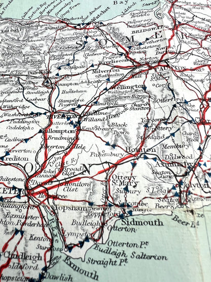 1900s Cloth Gall + Inglis  Cyclists "SAFETY GRADED ROAD MAP" of SW England Sheet 1.