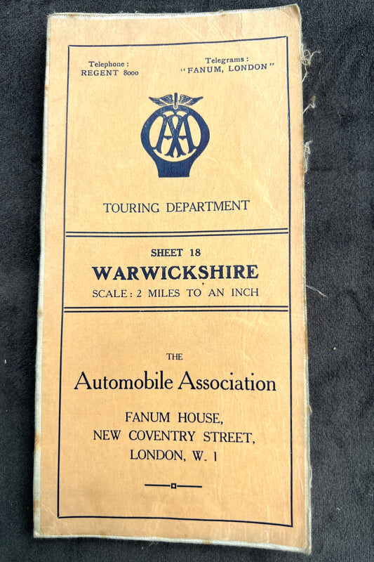 Early 1900s Dissected Cloth AA Map of Warwickshire icl. Birmingham 2 miles to 1"