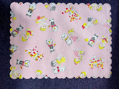 Delightfully Whimsical 1950s Wipe Clean Childrens Mat - Pink or Blue