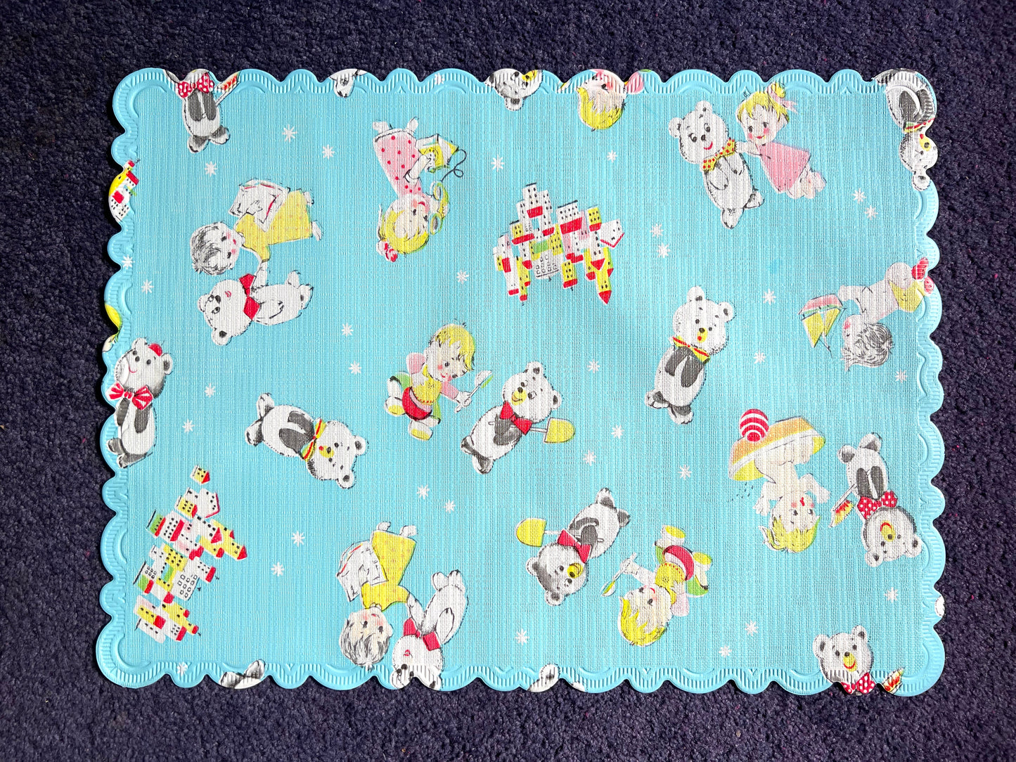 Delightfully Whimsical 1950s Wipe Clean Childrens Mat - Pink or Blue