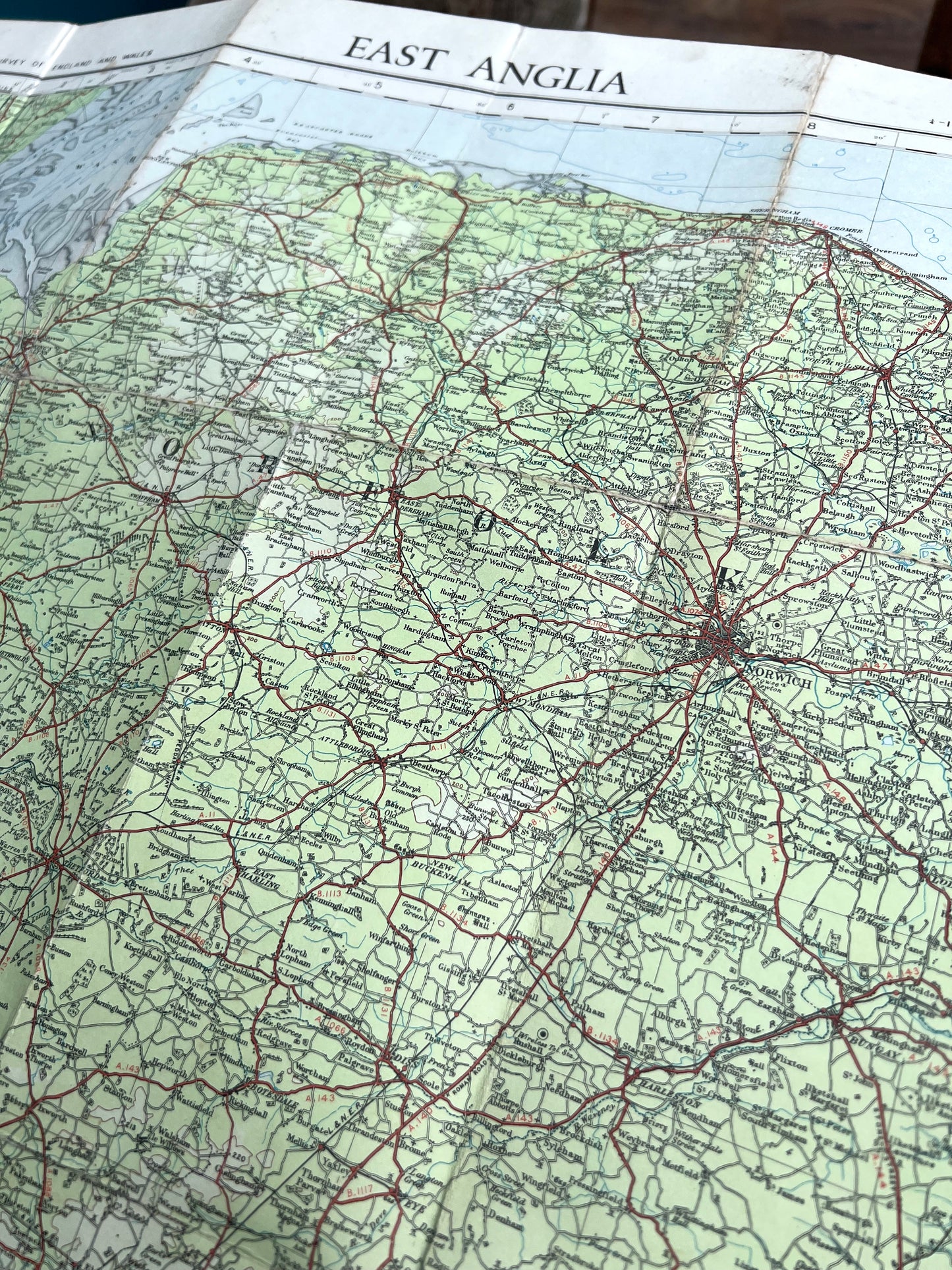 1920s Cloth Backed ORDNANCE SURVEY MAP of East Anglia 1/4" to 1 Mile Sheet 9A