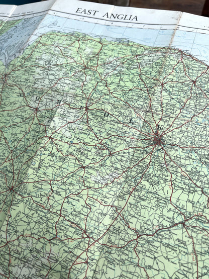 1920s Cloth Backed ORDNANCE SURVEY MAP of East Anglia 1/4" to 1 Mile Sheet 9A