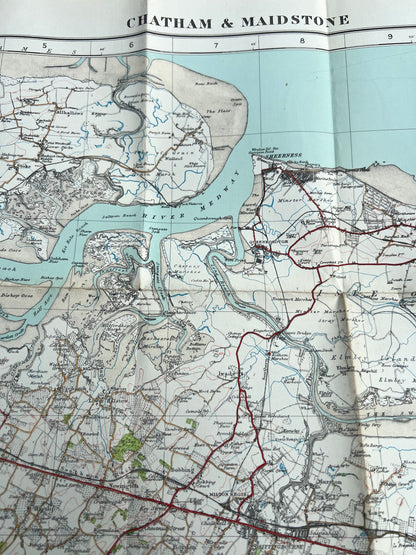 1920s ORDNANCE SURVEY Contoured Cloth MAP of CHATHAM + MAIDSTONE 1" to 1 Mile Sheet 116