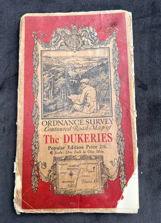 1928 ORDNANCE SURVEY Contoured Cloth MAP of THE DUKERIES 1" to 1 Mile Sheet 46