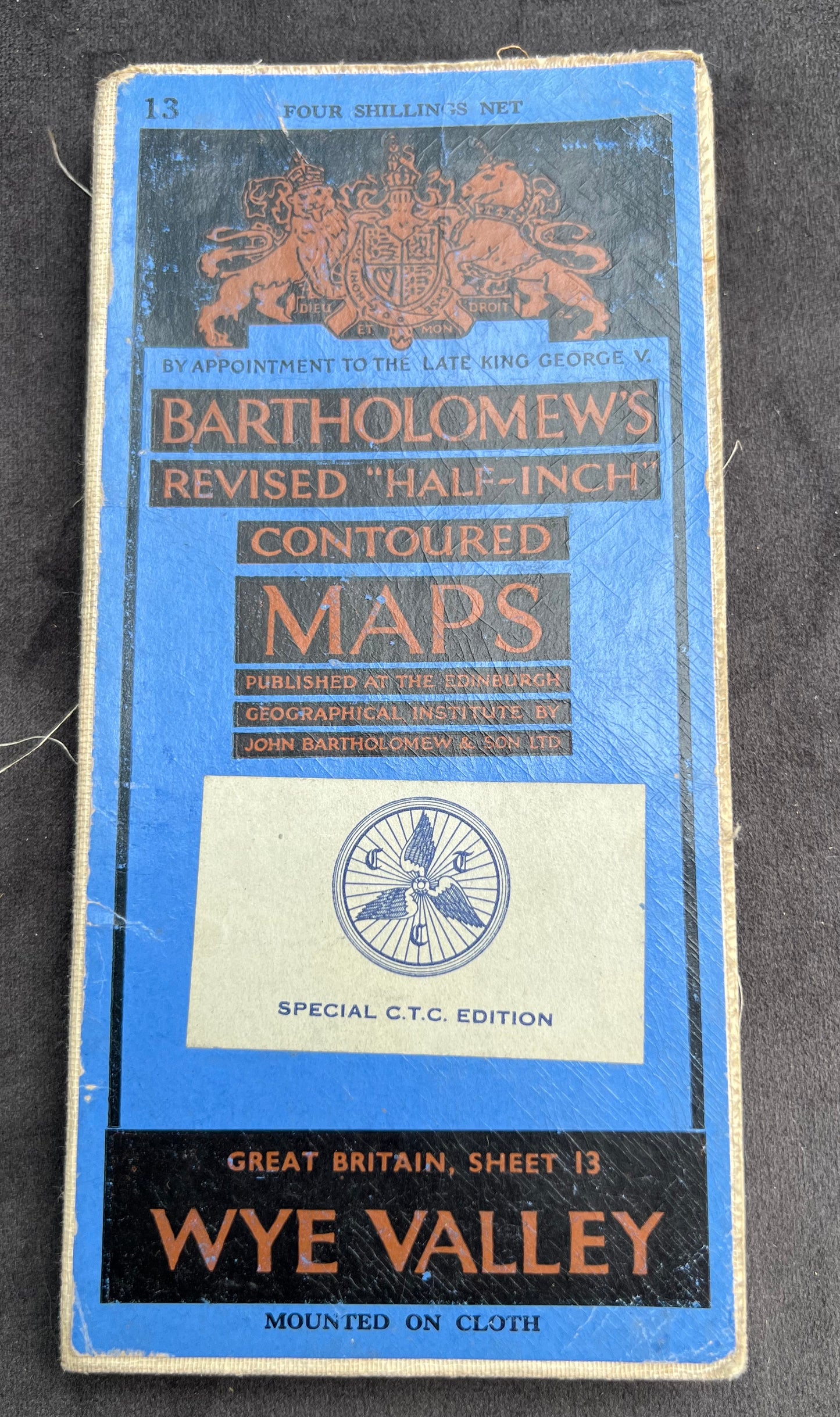 1948 or 1961 Bartholomew's Half Inch Contoured Map of The WYE VALLEY Sheet 13