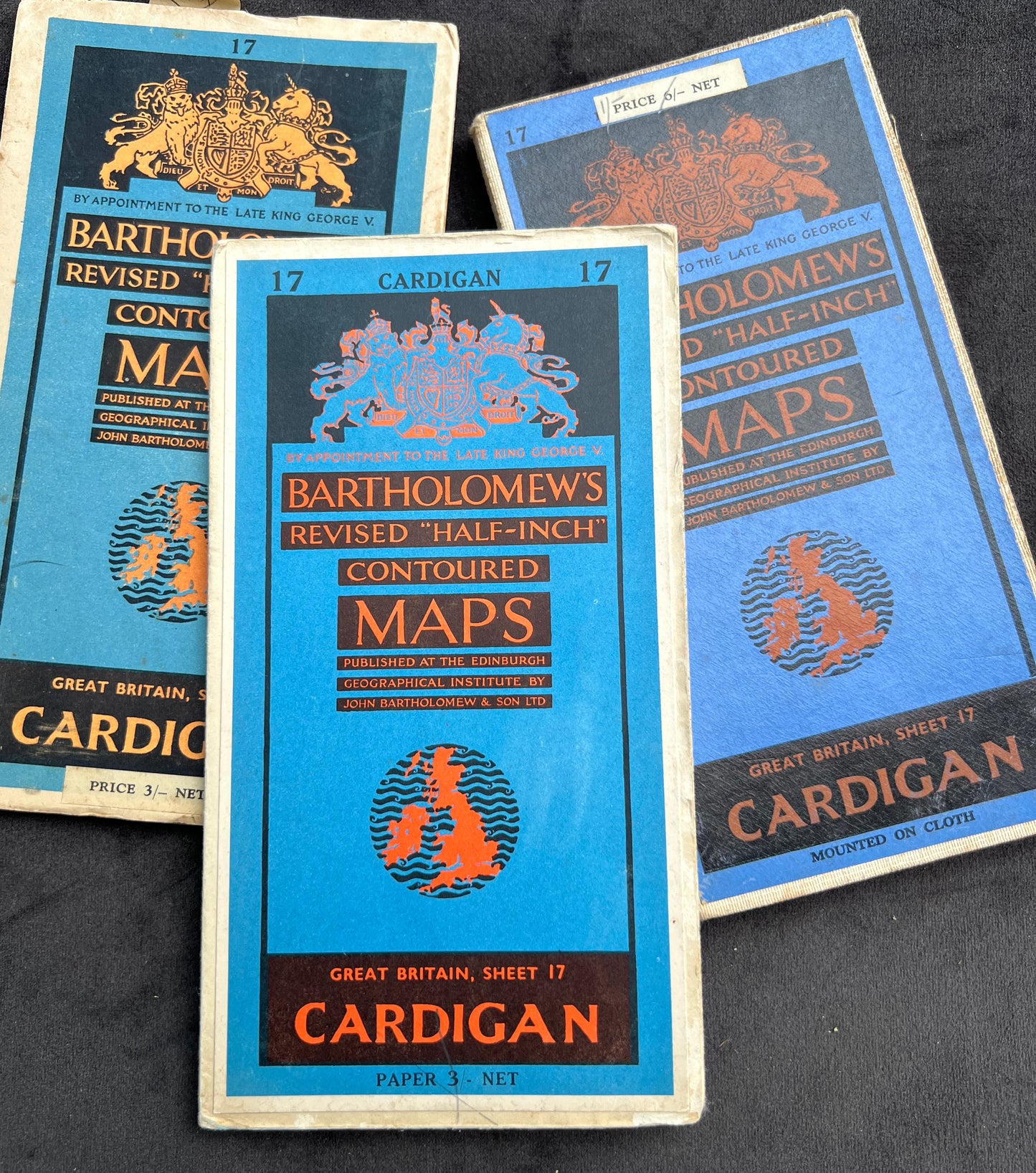 1950s Bartholomew's Half Inch Contoured Maps of CARDIGAN Sheet 17