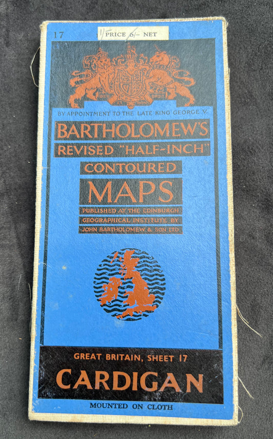 1950s Bartholomew's Half Inch Contoured Maps of CARDIGAN Sheet 17