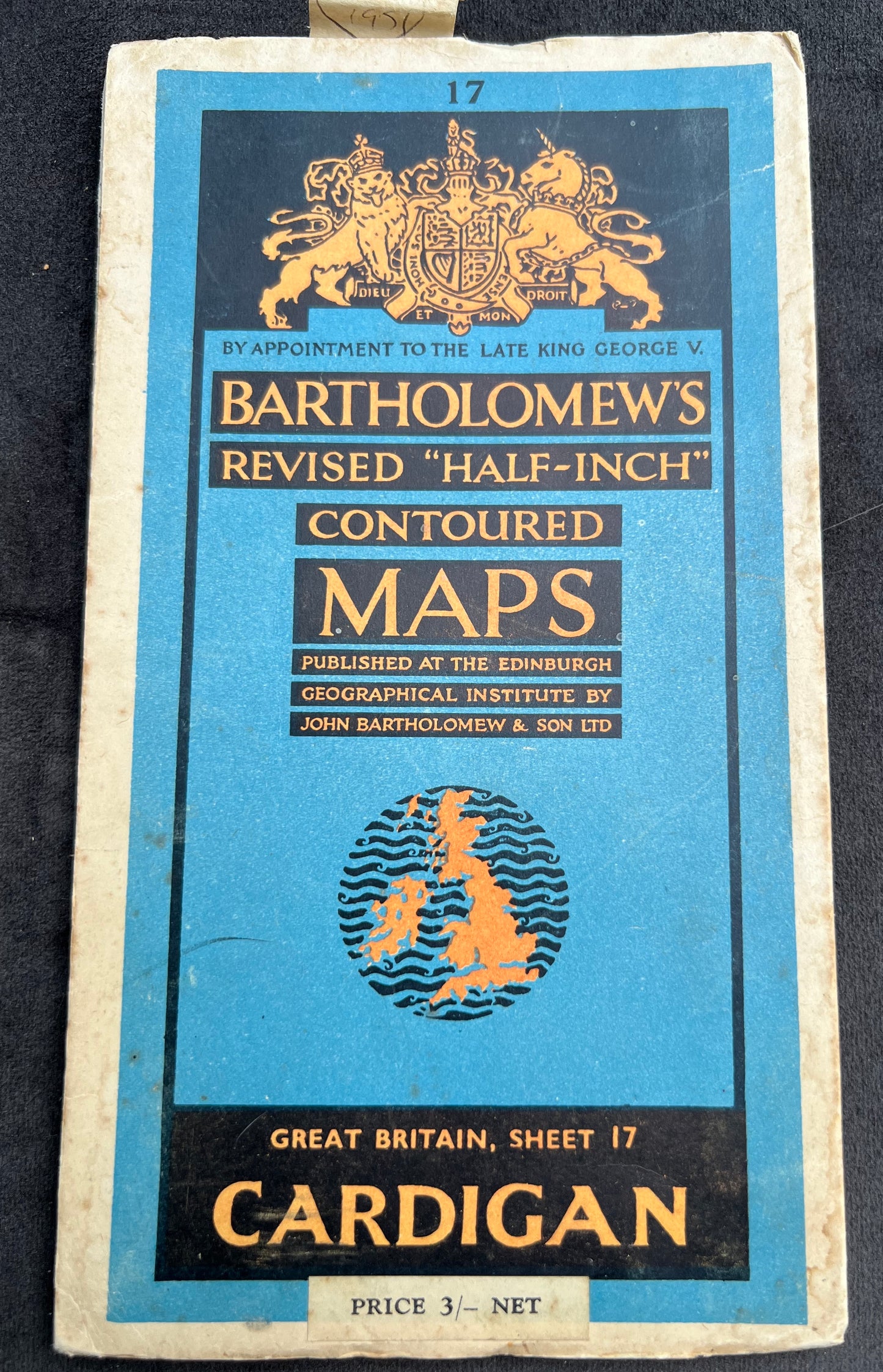 1950s Bartholomew's Half Inch Contoured Maps of CARDIGAN Sheet 17