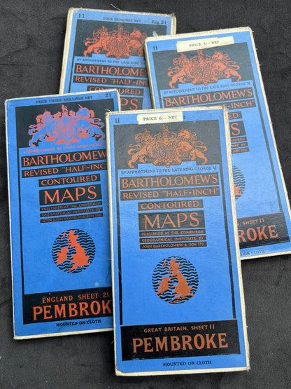 1950s Bartholomew's Half Inch Contoured Maps of PEMBROKE Sheet 11
