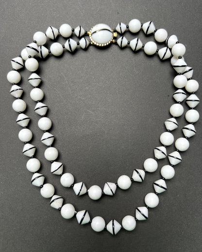 Striking Vintage Black and White Double Strand Necklace