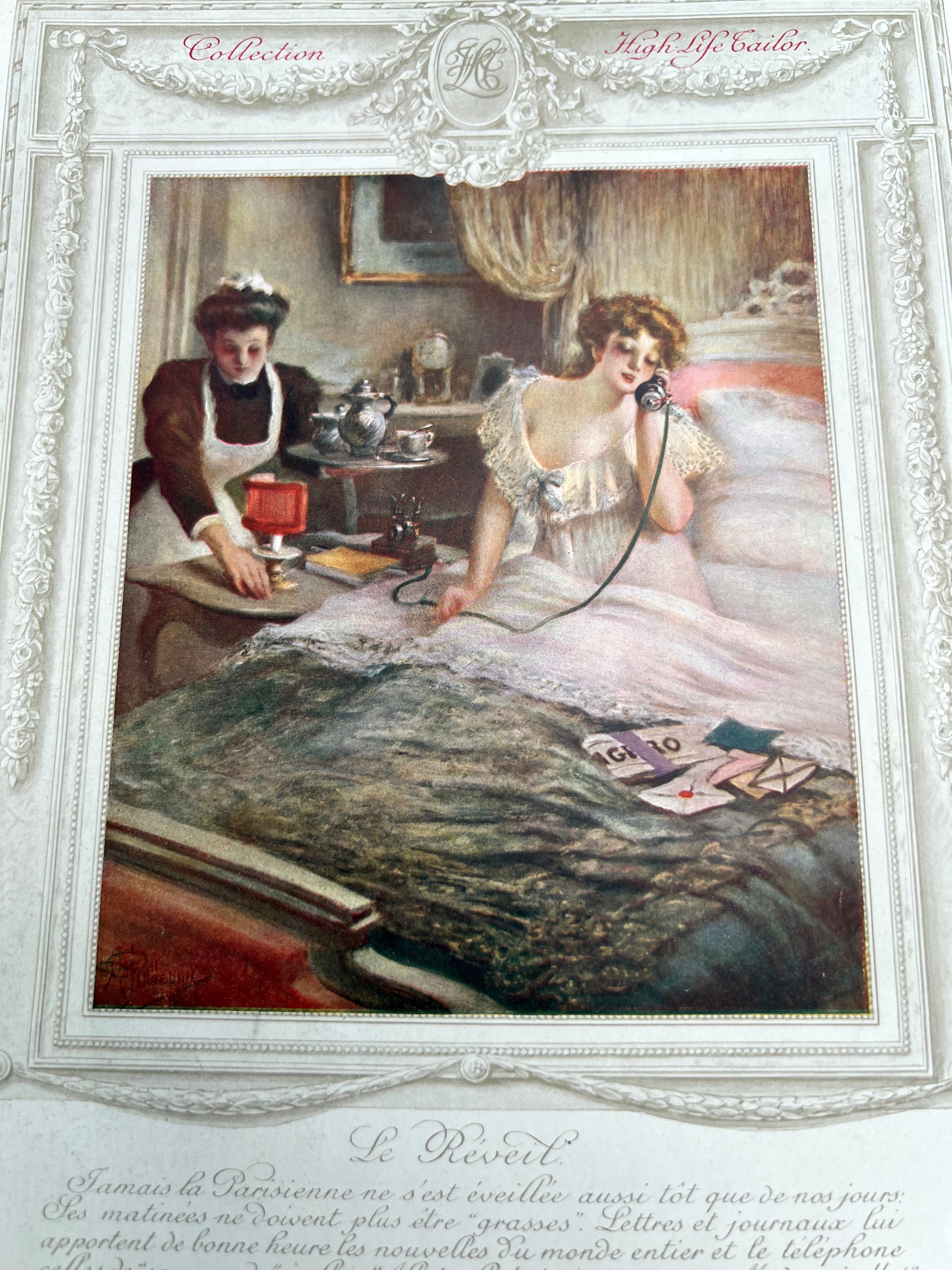 9】1884年 フランス アンティーク 洋書 PRINTEMPS ファッション誌 フランスアンティークファッションプレート銅版画19C中期頃 gh-269の