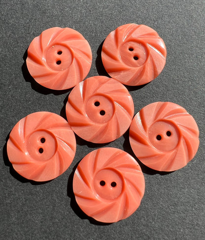 6 Swirly 2.2cm Coral Pink Vintage Buttons