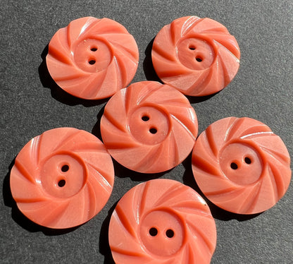 6 Swirly 2.2cm Coral Pink Vintage Buttons