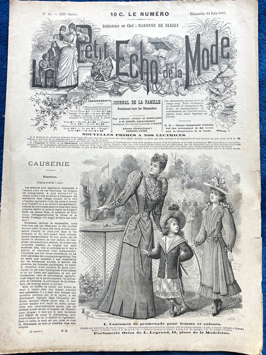 Women and Childrens Fashions in June 1891 French Fashion Paper Le Petit Echo de la Mode