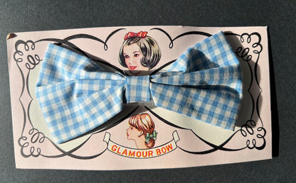 Gingham 1960s Pink or Blue "Glamour Bow" Hair Clip