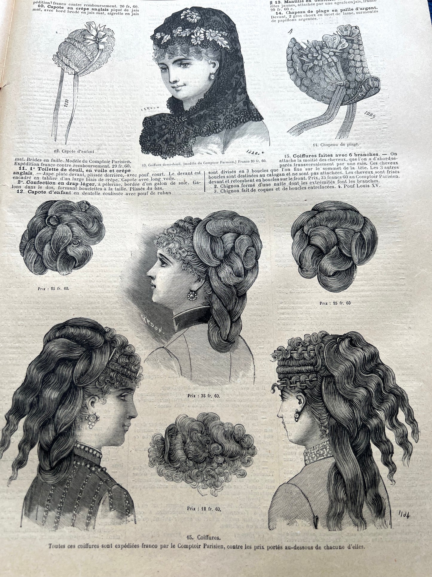Wild Hairstyles from 140 years Ago in May 1885 French Fashion Paper Le Petit Echo de la Mode