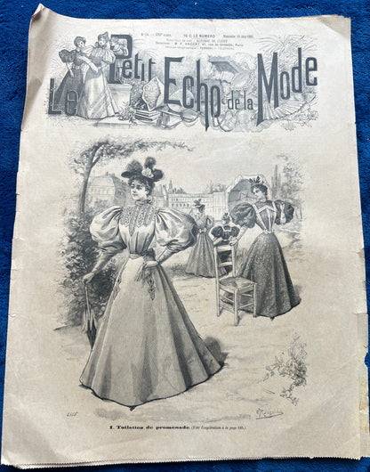 At The Beach in 1895 - French Fashion Paper Le Petit Echo de la Mode