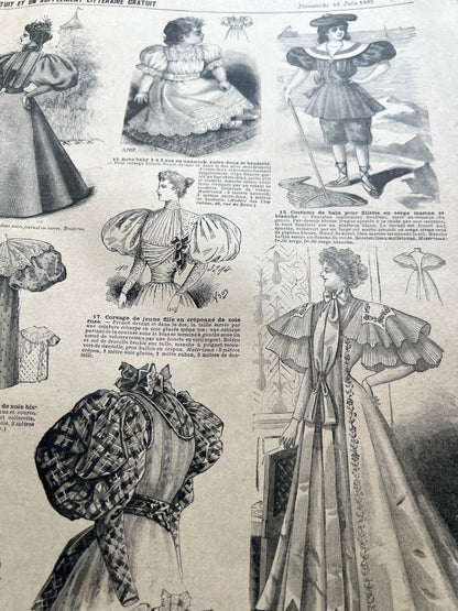 At The Beach in 1895 - French Fashion Paper Le Petit Echo de la Mode