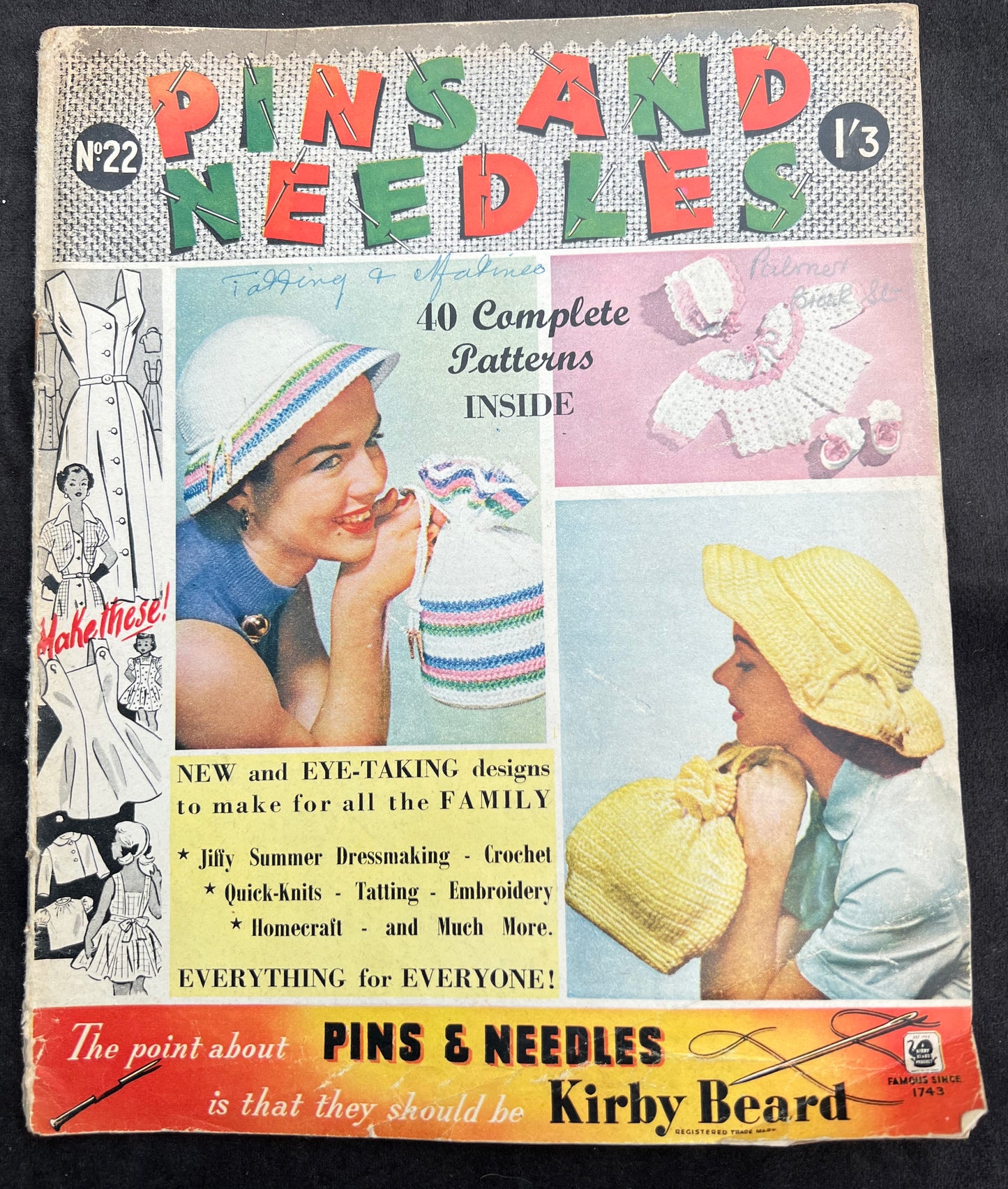 1954 PINS AND NEEDLES Magazine - Knitting, Crochet, Tatting etc AND Ric Rac !