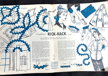1954 PINS AND NEEDLES Magazine - Knitting, Crochet, Tatting etc AND Ric Rac !