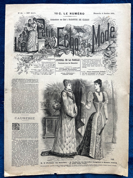 Uncut Pages in October 1891 - French Fashion Paper Le Petit Echo de la Mode