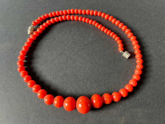 Vintage Light Red Graduated Glass Bead Necklace - 18"  long