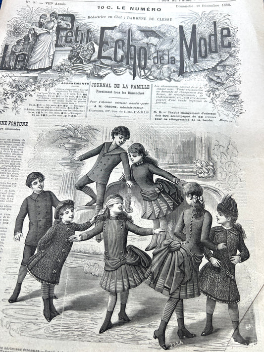 1886 Childrens Games and Tapestry Pattern of Devils in French Fashion Paper Le Petit Echo de la Mode