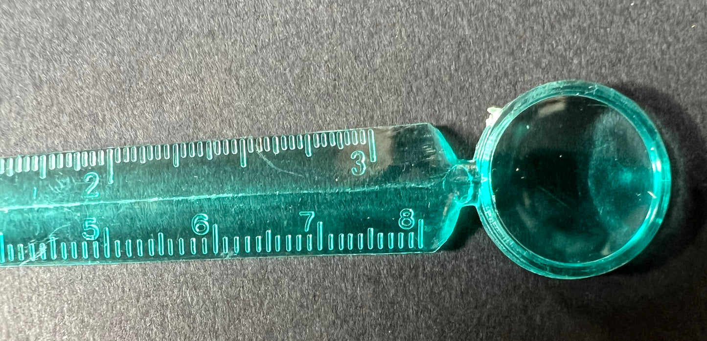 Curious Vintage Plastic Magnifying Measuring Tool. Made in Hong Kong
