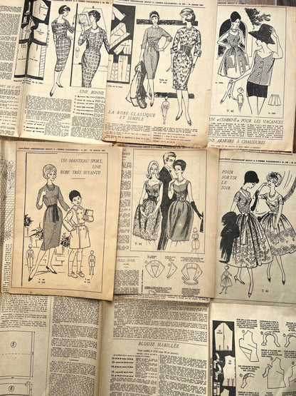 Inserts from Early 1960s French Magazines - 6 Dress Patterns and Embroidery Patterns incl Christmas Scene