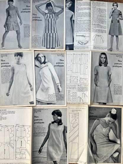 7 Inserts from 1970s French Magazines - Lots of Patterns and 2 Sheets of Embroidery Patterns for the Alphabet.