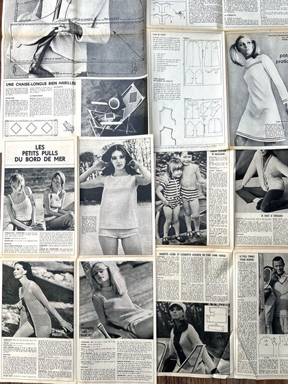 7 Inserts from 1970s French Magazines - Lots of Patterns and 2 Sheets of Embroidery Patterns for the Alphabet.