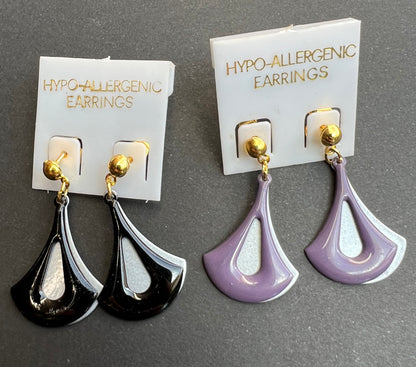 Purple or Black Swinging 1980s Earrings