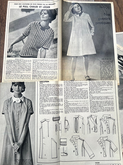 7 Inserts from 1970s French Magazines - Lots of Patterns