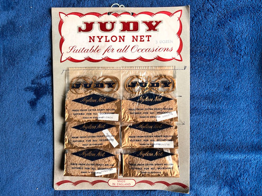 1958 shop Display of 36 JUDY Hair Nets - Blonde or Dark Brown.