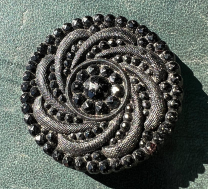 3 Big 3.2cm Ornate Black Glass Buttons (some flaws)