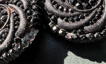 3 Big 3.2cm Ornate Black Glass Buttons (some flaws)