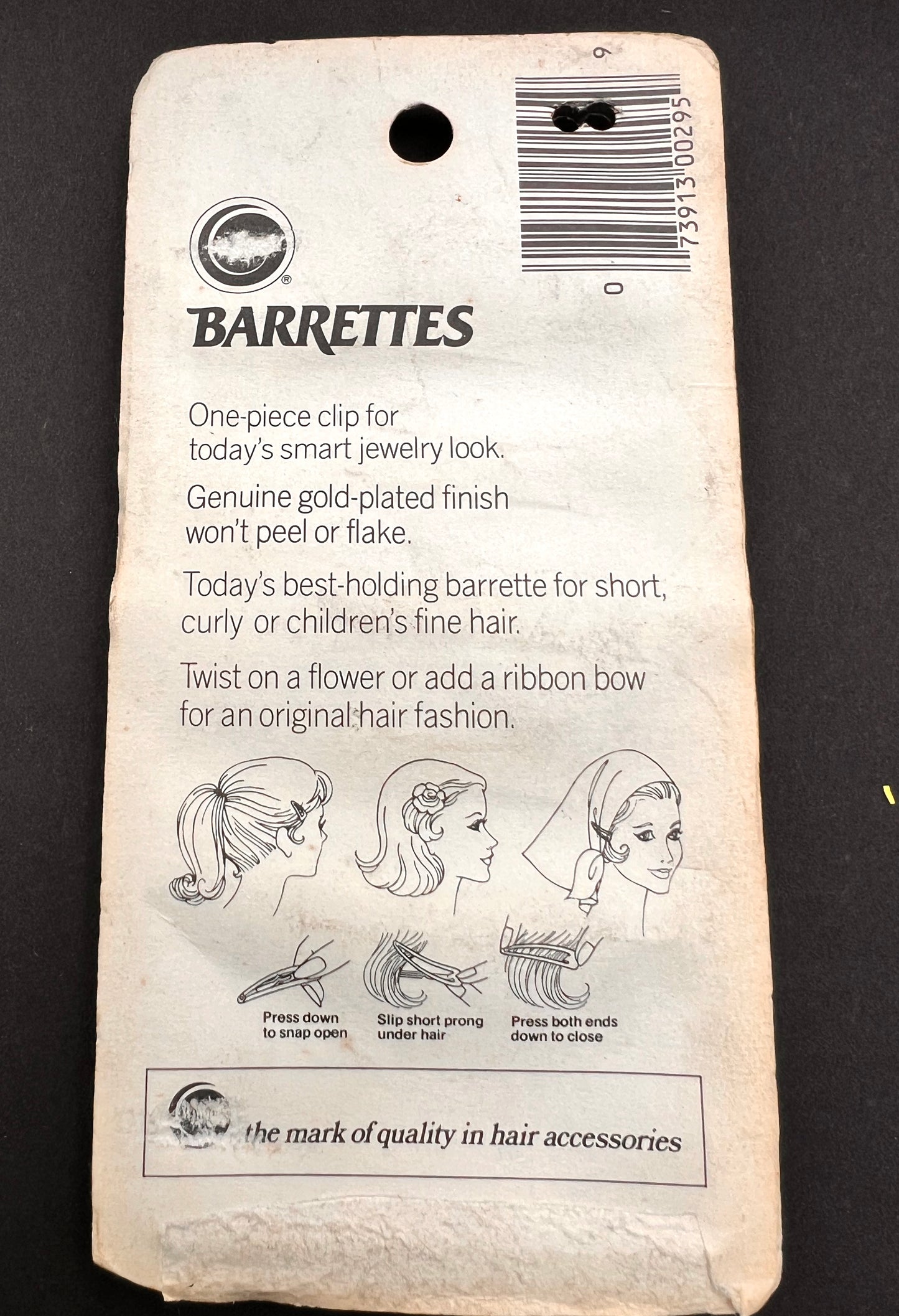 1970s GENUINE GOLD FINISH Barrettes for Fine Hair - 4, 5cm long.