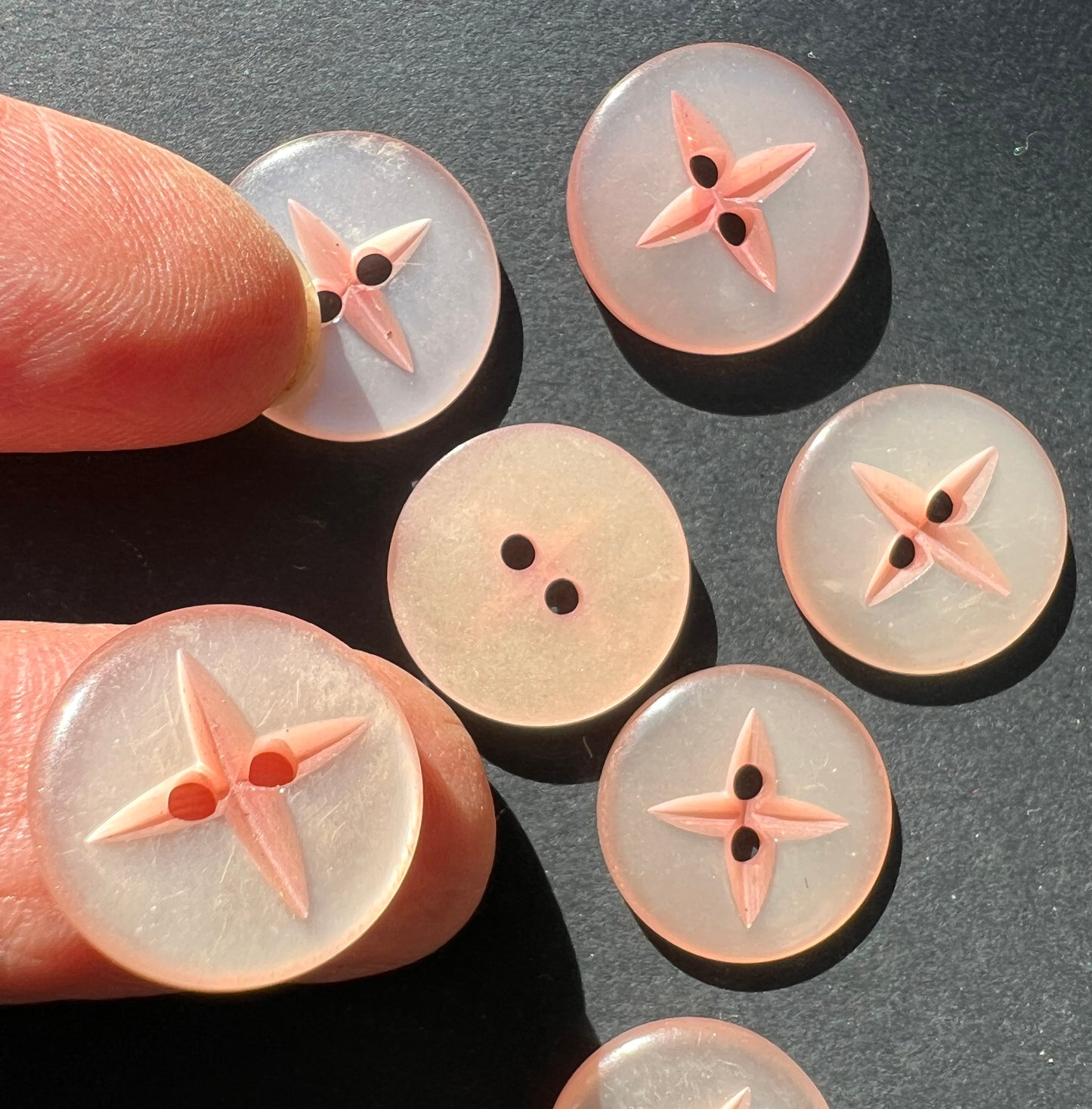 7 Vintage Lucite Apricot Pink 1.5cm Buttons