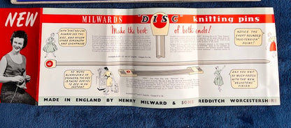 Vintage Sales Reps Sample Box of Milwards Knitting Pins Gauge 9 and 11