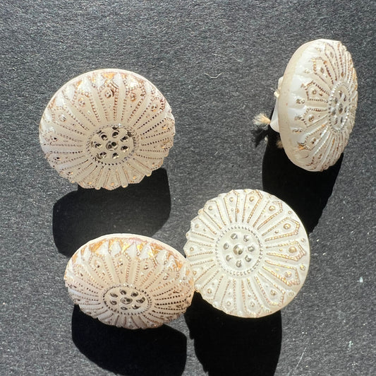 4 Pretty Vintage 1.5cm White Glass Buttons