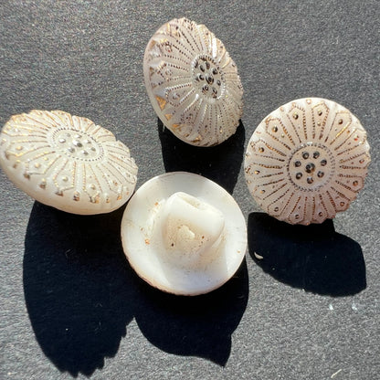 4 Pretty Vintage 1.5cm White Glass Buttons