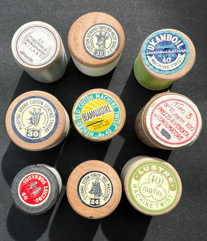 9 Old Wooden Cotton Reels with Good Labels (9)