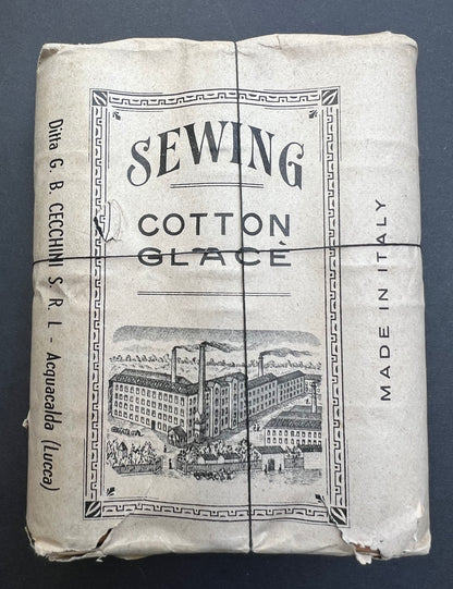 Early C20th Package of 12 Italian Wooden Spools of Black Sewing Thread.
