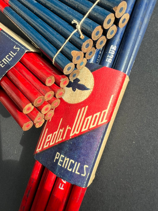 A Bundle of 12 Vintage Cedar Wood 50-50 Red & Blue Pencils Made in Hong Kong